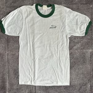 Men's Vintage 70's Jaguar White Green Employee Ringer Graphic T Shirt Tee Sz M